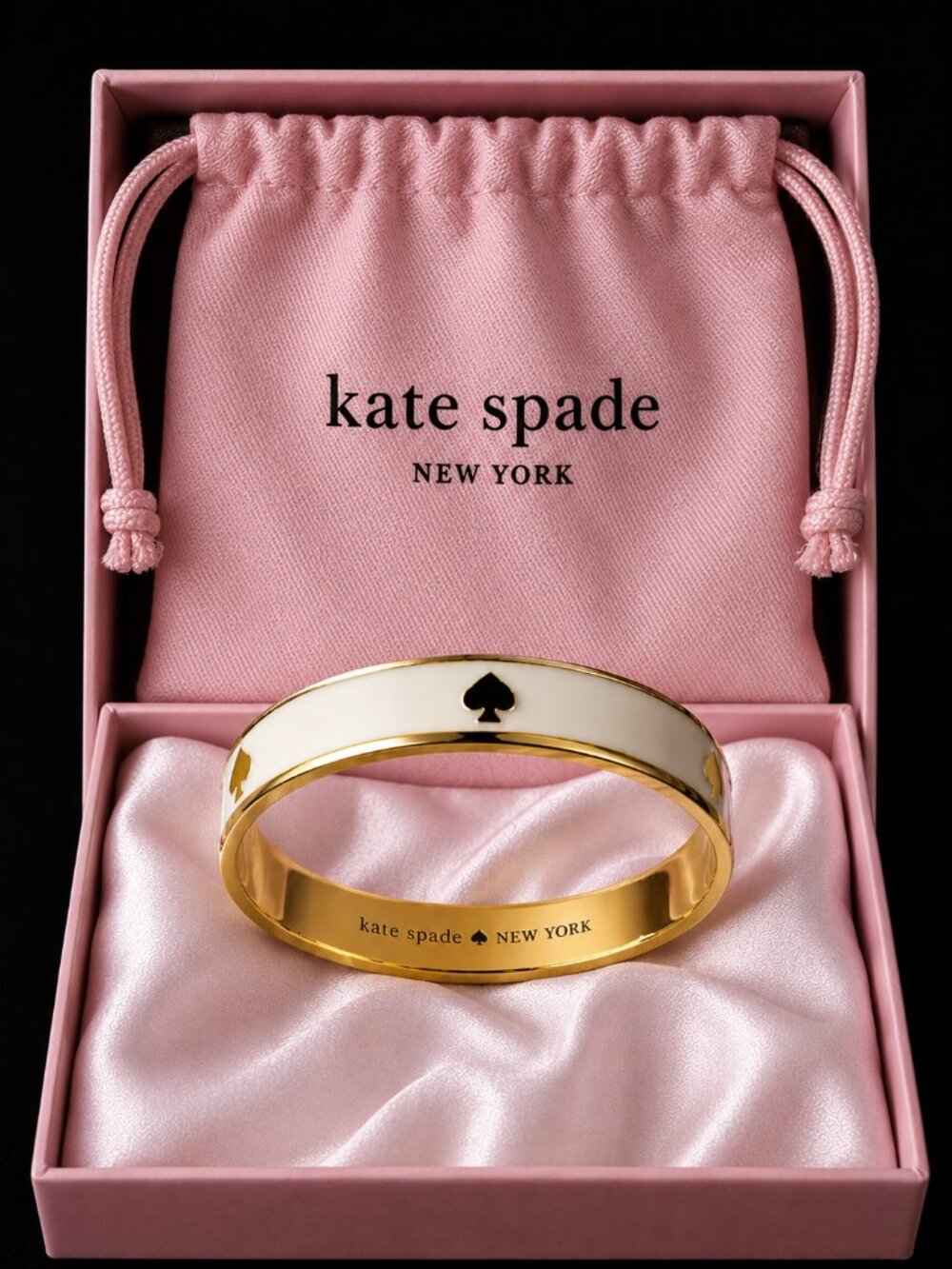 KATE SPADE New York White Enamel Gold Tone Spade Bangle Bracelet w/Dust Bag - Picture 7 of 9